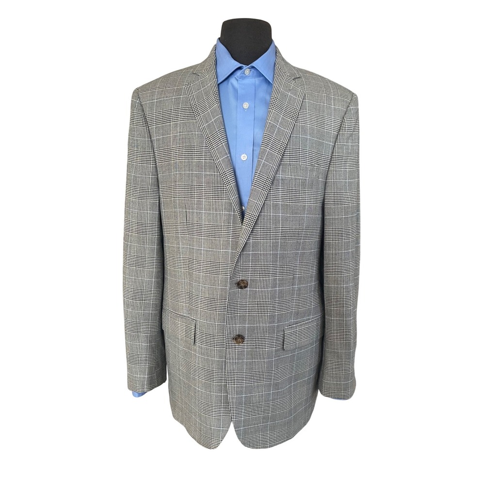 Ralph Lauren Mens Grey Glen Plaid Silk Wool Sport Coat Blazer 42L Made in Canada